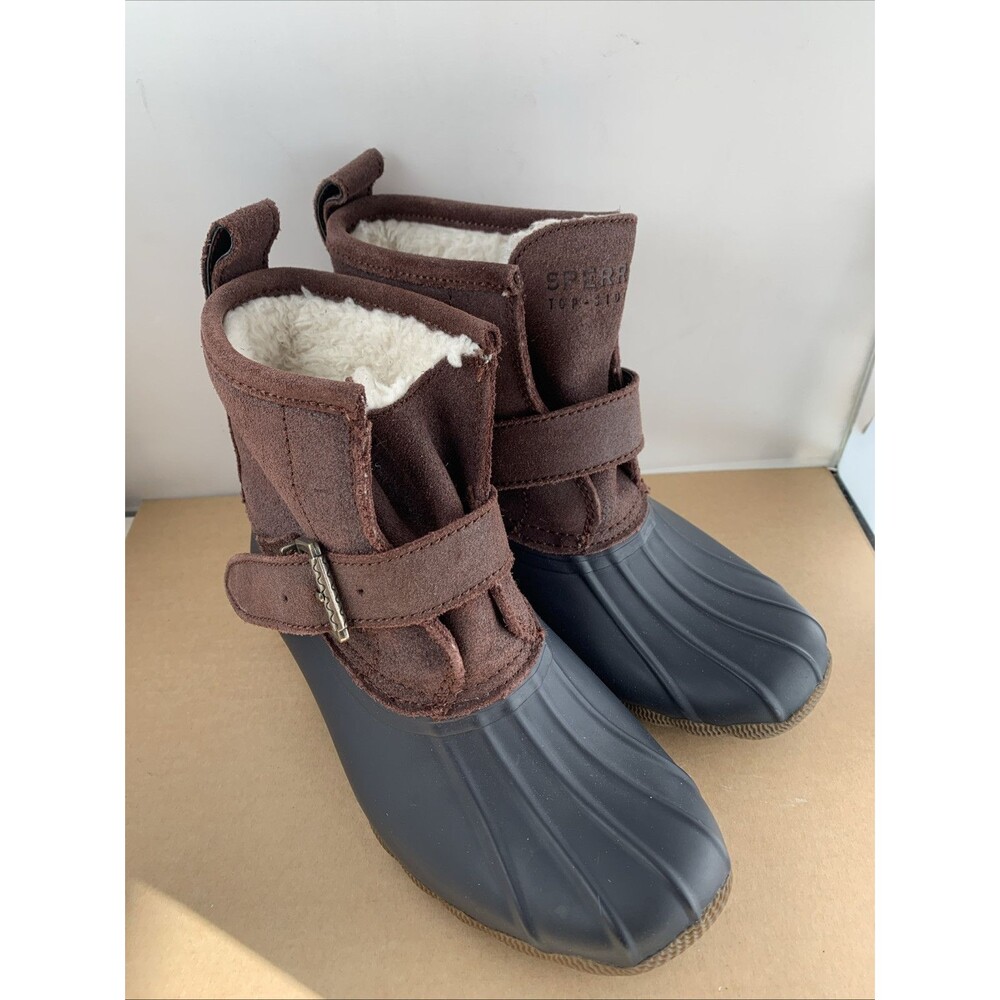 Sperry Top Sider Rip Water Duck Boots Faux Fur Womens 5 M Waterproof Blue Rubber
